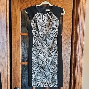 Trina Turk Black and Silver Lace-Effect Midi Dress